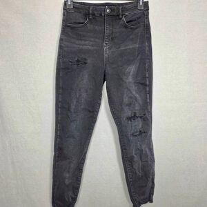 American Eagle Black Distressed Next Level Jeans 10 Short